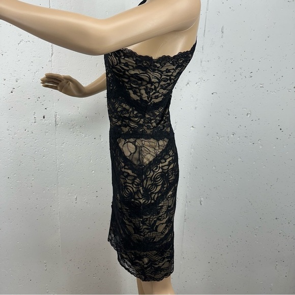 Bebe Women’s size Small Black One Shoulder Lace Overlay Lined Dress - Picture 7 of 14